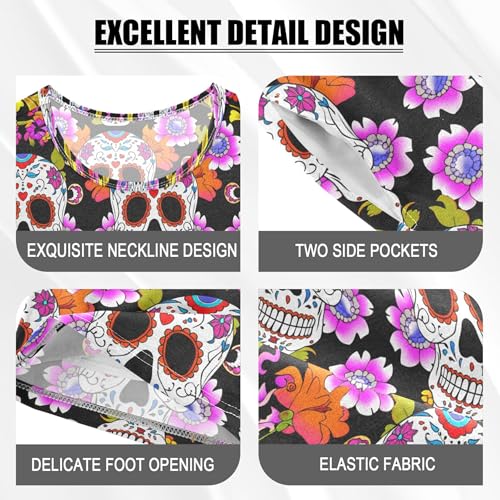 Skull Flower Pajama Set Pajamas Sleepwear Nightwear Loungewear Clothes Set B04043784
