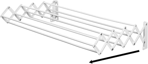 Miniatura 5 de mDesign Estante de secado de aire retráctil extensible de acero para montaje en pared, 8 barras para colgar prendas, organizador montado para