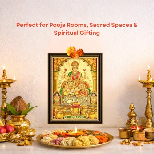 Image of Paramporul Gallery Kuber with Lakshmi Kubera Gold Foil Photo Frame for Pooja Room, Hindu God Wall Decor, Ready to Hang, 10x14 Inch