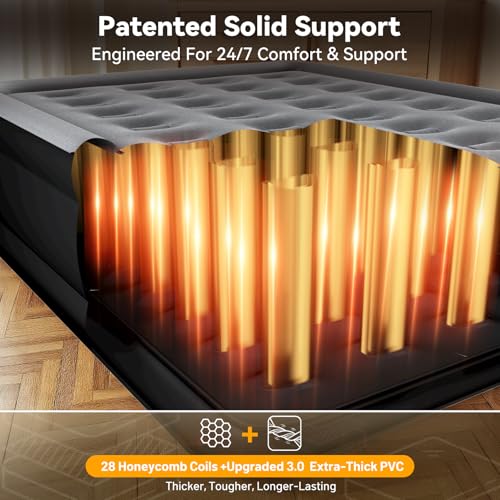 Image of VOSSER Air Mattress Full with Built in Pump,18''Raised Blow Up Mattress,Self Inflatable Mattress in 3 Mins,Portable Air Bed for Home,Floor&Travel,Full Size Air Mattress for Adults 660LB Max,Black