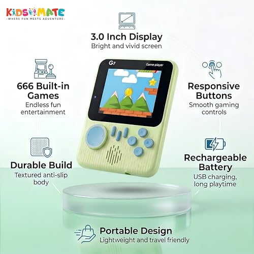 Image of Kidsmate Handheld Gaming Console Video Game for Kids with 666 Built-in Retro Games | Rechargeable Battery, Compact Design with TV Connectivity for Big Screen Play | Ideal for Fun & Learning (Green)
