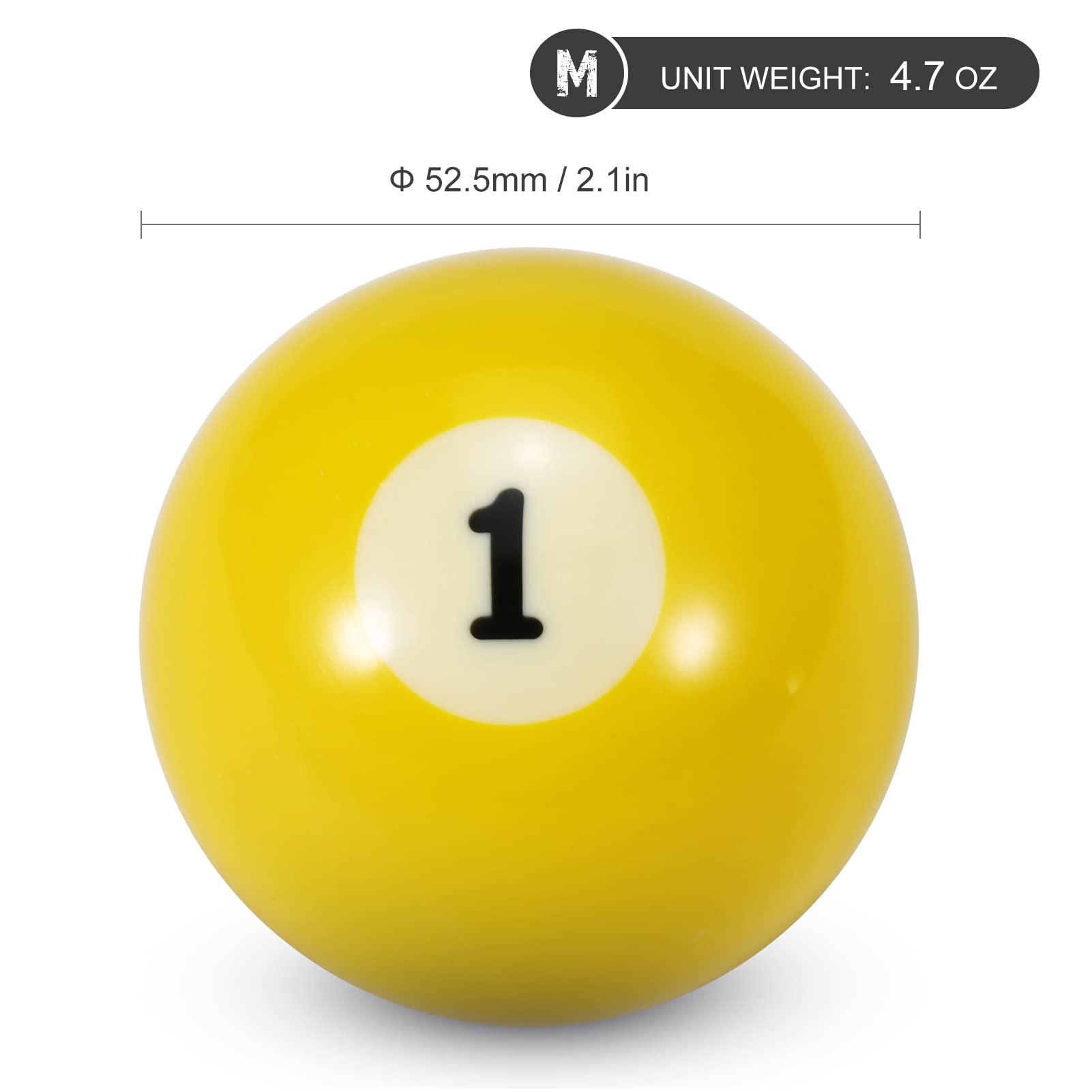 Juego de Bolas de Billar para Adultos de 52,5 mm Juego de Bolas de Billar estándar Americano de tamaño Completo Juego de Bolas de Billar de Resina sintética Duradera de 16 Bolas