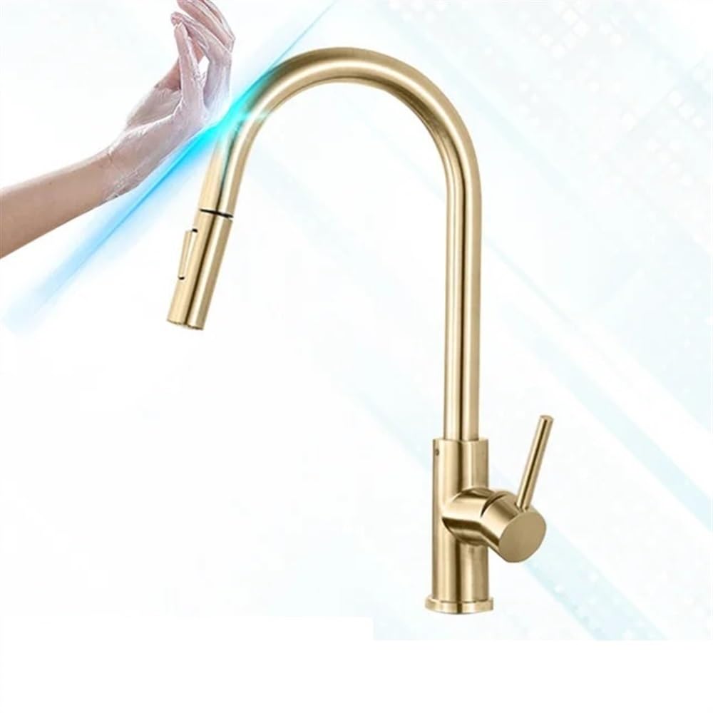Kitchen Sink Mixer tap Kitchen Faucet Pull Out Touch Sensor Kitchen Faucet, 360 Rotation Smart Kitchen Faucet Sensor Tap, Single Handle Mixer Tap Kitchen Tap(Sensor Brushed Gold) Kitchen Mixer taps