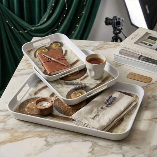 Image of Melamine Serving Tray Set | Serving Trays | Tray for Serving Tea, Coffee, Snacks | Break Resistant| Double Laminated | Multi-use | Glossy |Tray Set of 3 (Small, Medium, Large) (Brown)