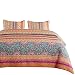 Wake In Cloud - Bohemian Quilt Set, Orange Coral and Green Boho Chic Mandala Pattern Printed, Soft Microfiber Bedspread Coverlet Bedding (3pcs, King Size)