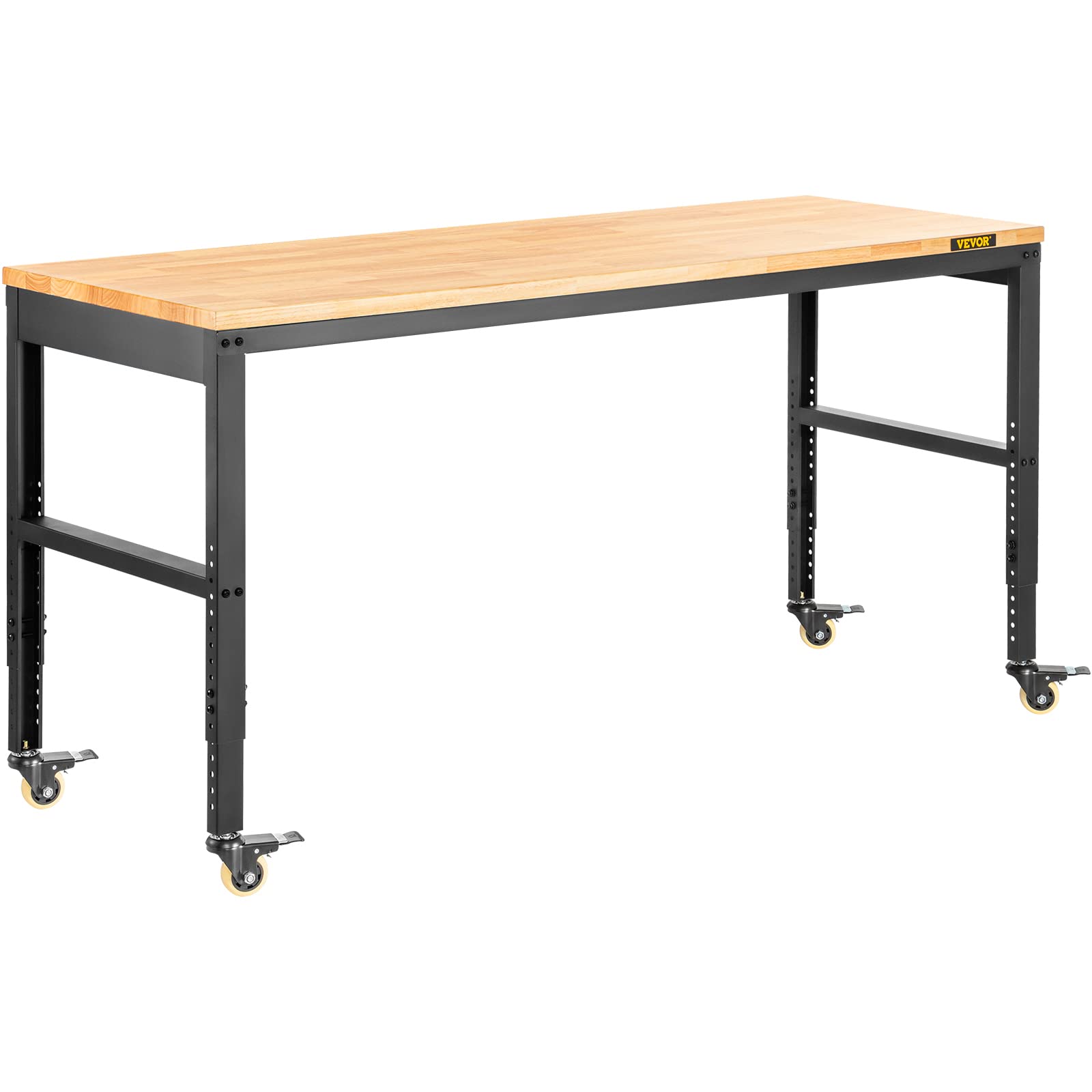 VEVOR verstellbare Werkbank, Werkbank mit Steckdose, Rädern und Stecktafel, robuster Arbeitstisch mit Eichenholzplatte für Garage, Werkstatt, Büro und Zuhause 122 x 51cm