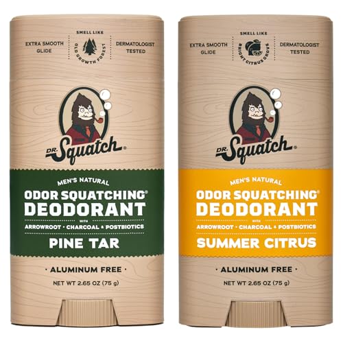 Dr Squatch Natural Deodorant for Men–Odor Squatching Mens Deodorant Aluminum Free Pine Tar Summer Citrus 265 oz 2 Pack