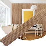 KASARO 3D Faux Wood Wall Panels - 16 Pack (47.2'x4.8') Fluted Slat Paneling for Walls & Ceilings, Adhesive or Nail Install, Waterproof Textured Decor - Living Room, Bedroom, Natural