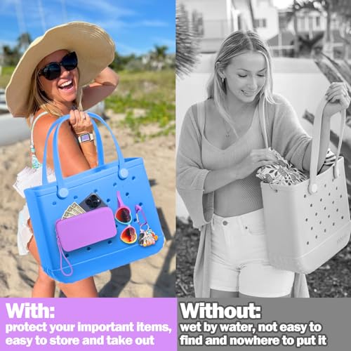 Image of Mity rain Silicone Wallet for Bogg Bag Phone Holder | Accessories Set for Bogg Bag Contain 2PCS Key Holder and Large Capacity Silicone Zipper Bag for Beach Bags Tote Bag (Purple)