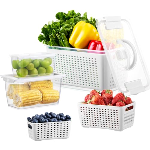 Luxear Lot De 3 Boîte Rangement Frigo，Boîte De Conservation Alimentaire Fraîcheur Passant au Lave-Vaisselle,Récipient Bac Conservation Salade Légume...