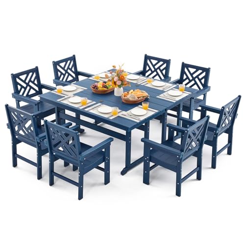 AXMOLM 10 Piece HDPE Outdoor Dining Set for 8, Patio HDPE Furniture Set with 2 Table and Umbrella Hole, Outdoor Table and Chairs for Garden, Poolside, Backyard, Deck