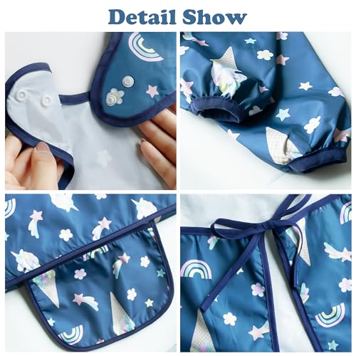 JinBei Baby Bibs with Sleeves,Toddler Feeding Bibs Coverall Long Sleeve Baby Apron for Painting,Waterproof Adjustable Wipe Clean Attaches to Highchair Weaning Bibs for Boy 6 Month to 5 Years,Navy Blue - Image 2