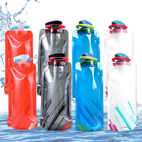 Faltbare Trinkflasche 700ML Flexible Zusammenklappbare Wasserflaschen Wiederverwendbare Wasser-Flaschen Tragbarer Zusammenklappbarer Wassersack für Wandern Abenteuer Reisen Unisex Adult (8 Stück)