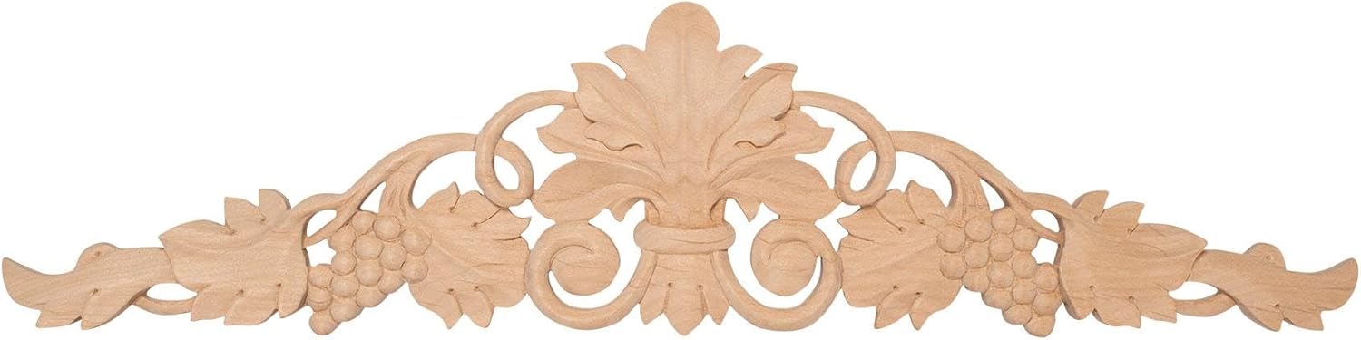 3-7/8 inch x 16-1/8 inch x 1/2 inch Unfinished Hand Carved North American Solid Alder Wood Onlay Grape Vine Wood Applique
