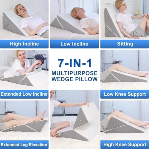 Rocyjulin JP-AWP-055 Wedge Pillow For Sleeping, 9 & 12 Inch Adjustable Memory Foam Incline Elevated Pillow Wedge, Triangle Wedge Pillows For After Surgery thumb #1