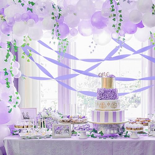 Image of 8 Rolls Crepe Paper Streamers, Light Purple Streamers Party Decorations for Baby Shower Bridal Shower Wedding Lavender Party Birthday Graduation