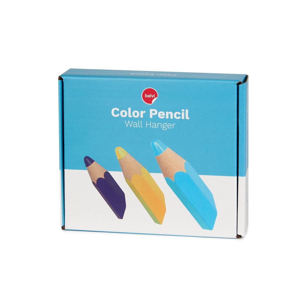 Balvi Appendino da Parete Pencil Colore Giallo, Azzurro, Blu Scuro 3 Pezzi Legno