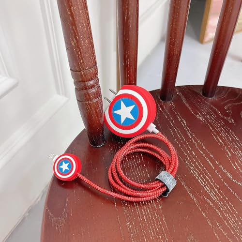 Image of Cartoon 3D Design Protective Case Compatible with Apple 18W - 20W USB-C Power Adapter Charger, Protective Cover for iPhone 18W & 20W Power Adapter Charger with Wire Saver. (Captain Shield)
