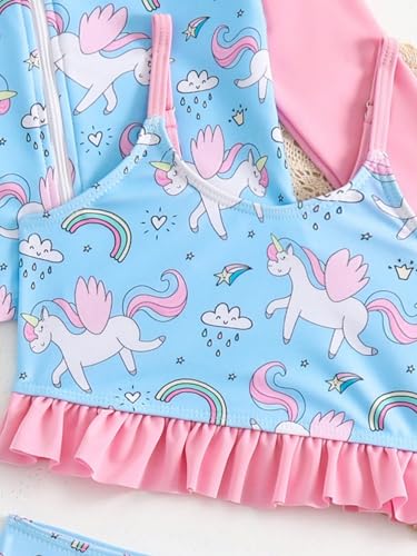 Hansber Kids Girls 3Pcs Outerwear with Swim Top and Briefs Set Printed Sun Protection Swimsuit Rash Guard Swimsuit3