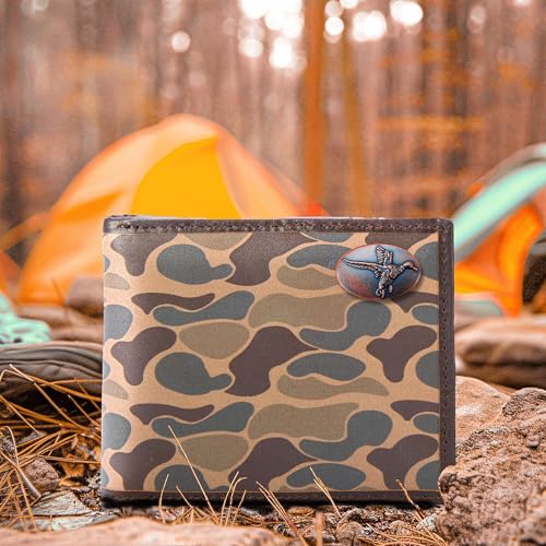 ZEP-PRO Mallard Men's Bifold Old School Camo Leather Wallet – Classic Two-Fold Design with Emblem, Brown/Tan Camo2