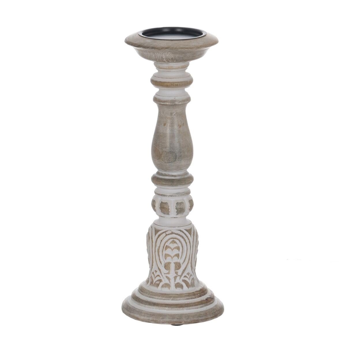 BigBuy Home Candlestick White Natural Iron Mango Wood 14 x 14 x 38 cm