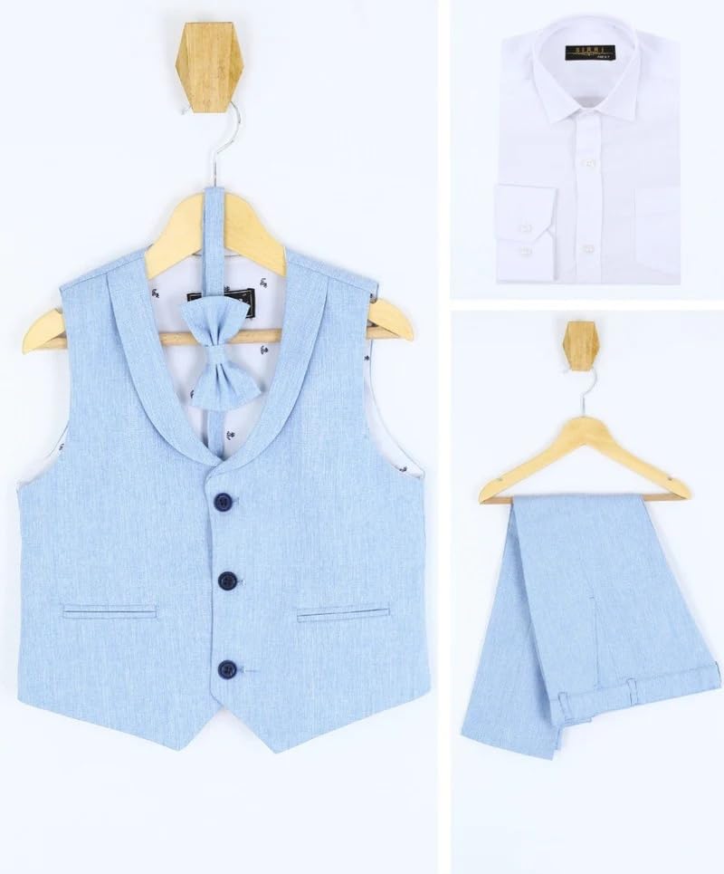 Image of Baby Boys Vest Suit Cotton Linen 4 Piece Formal Wedding Birthday Set
