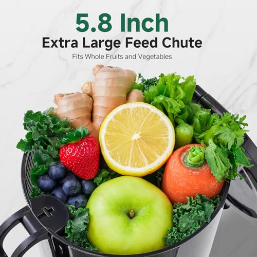 Image of AMZCHEF Cold Press Juicer Machine, 5.8 inch Wide Chute for Whole Fruits & Vegetables, Self-Feeding Slow Masticating Juicer, 3-in-1 for Juice, Nut Milk & Sorbet, Triple Filtration, Easy Clean