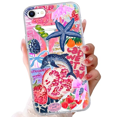 Custodia Trasparente per iPhone 7/iPhone 8/iPhone SE 2022/2020 4.7'', Phone Case Delfino Stella Marina Frutta Motivo Aesthetic Antiurto Protezione Case Flessibile TPU Cover per Regali bambini