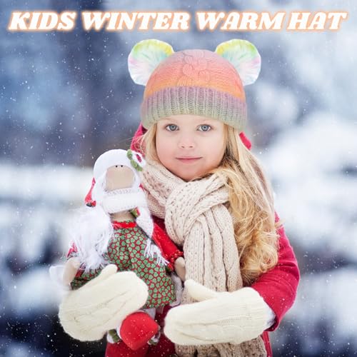 ZGDG Kids Winter Hat Toddler Pom Pom Beanie Hat for Boys Girls Fleece Lined Thick Ski Cap for 4-10Y4