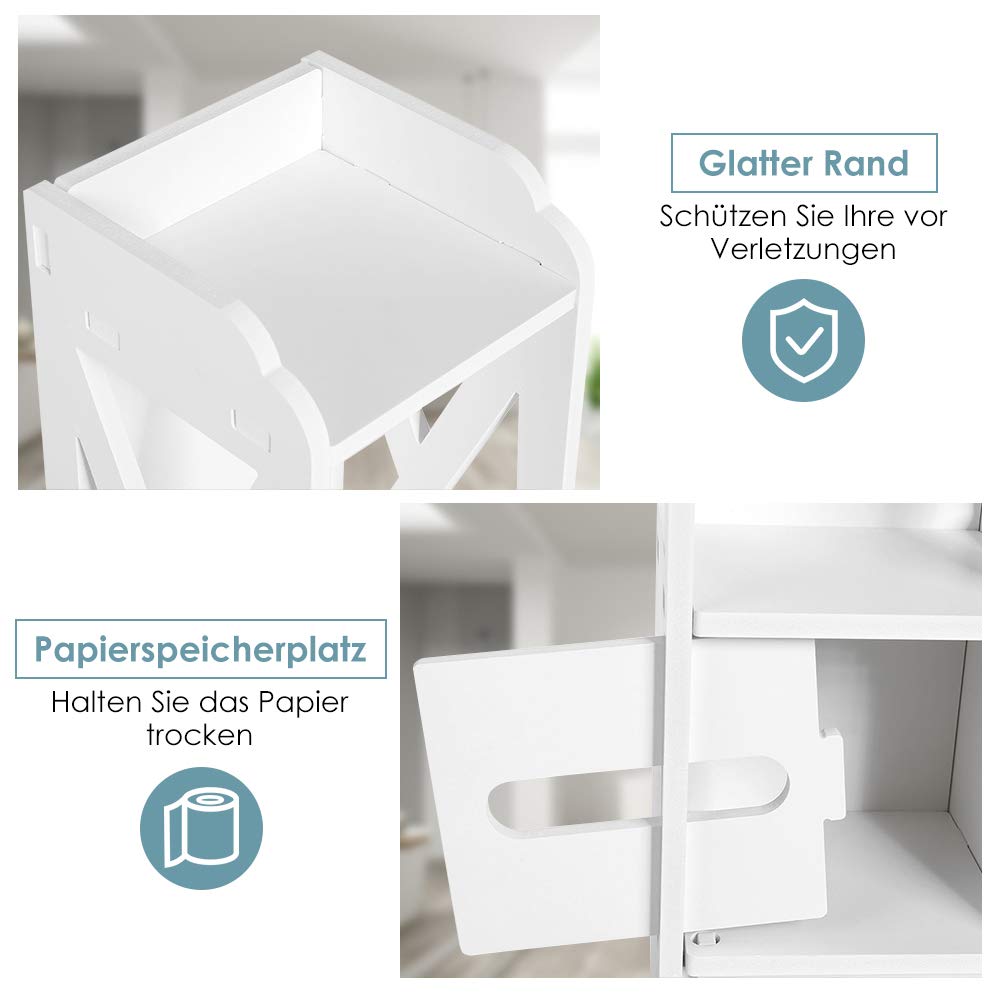 Badezimmerschrank Weiß Toilettenrollenhalter Badregal Standschrank Seitenschrank Standregal mit Papierschicht für Badezimmer Schlafzimmer Wohnzimmer Küche Flur, 80 x 15,5 x 15