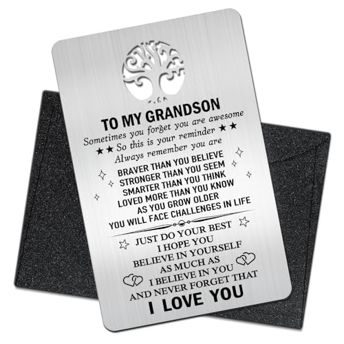 Mhfpl To My Grandson Wallet Card, Engraved Metal Wallet Insert Card With Love Note from...