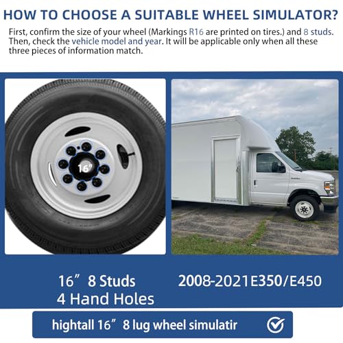 Image of hightall 16 Wheel Simulators, 16 inch 8 Lug Stainless Steel RV Hubcaps,Polished Surface,2Pcs Front Wheel /2Pcs Rear Wheel,Bolts On Wheel Cover Set Compatible with Ford 2008-2025 E-350 /E450 Dual Rear Wheel