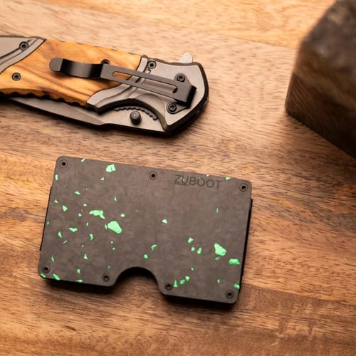 Forged Green Carbon Fiber RFID Wallet for Men – Slim Minimalist Card Holder with Cash Clip – Durable Front Pocket Wallet (Forged Green Strap)2