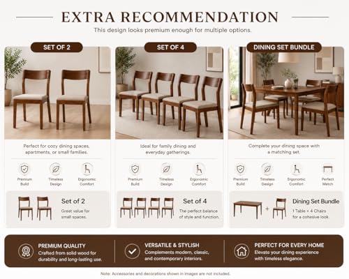 Image of Genuine Decor Set of 2 Rosewood Dining Chairs - Rustic Teak Brown Finish, Solid Wood, No Cushion, Perfect for Dining Room, Living Room, Bedroom (Cushion White)