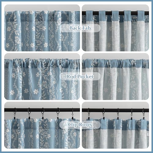 Image of MYSKY HOME Dusty Blue Boho Curtains 90 Inch Length Linen Blend for Bedroom | Light Filtering Farmhouse Bohemian Curtains for Living Room Semi Sheer Drapes with Beige Tassels Back Tab, 50 inch Wide, 2 Panels