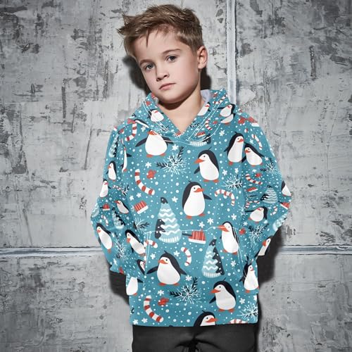 Kids Hoodies Sweaters Christmas Xmas Penguin Hooded Sweatshirts with Big Pockets for Boys Girls B04004314