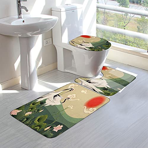 COSNUG Badkamer tapijten en matten Sets 3-delig, Vintage Retro Japanse Kraan Zonsondergang 20x32 inch antislip badtapijt… - Image 4