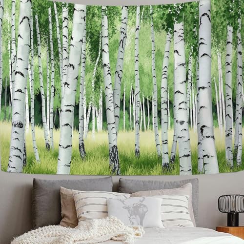 Tapisserie paysage d'été en forêt de bouleaux pour créer une ambiance zen dans votre chambre