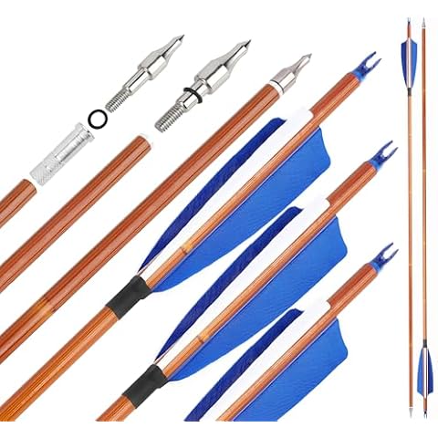 surwolf 31Inch Carbon Arrow Practice Target Arrows with 4" Natural Feather Spine 500 Hunting Arrows with Replaceable Arrowhead for Compound and Recurve Bows 6/12Pack (12pcs, Blue) Cover