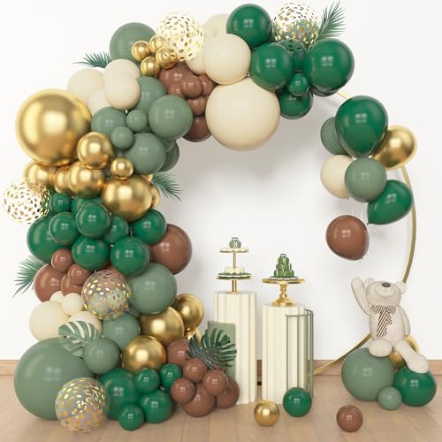 Amandir 153pcs Green Brown Balloon Garland Arch Kit Different Sizes
