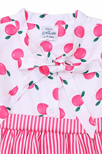 Image of Doodle Dress for Baby Girls | Breathable Kids Frock & Dresses for Babies Baby Frocks with Waist Tie | Cap Sleeves & Knee Length (White & Pink | Age Option 6 Months to 4 Years)