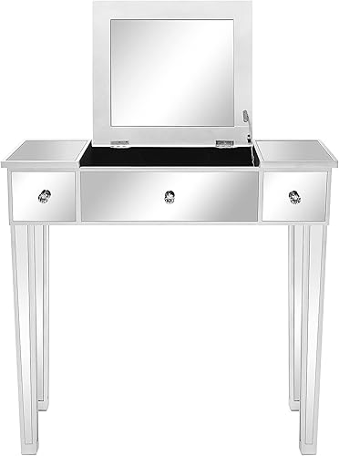 KAOROU FCH - Mesa de maquillaje con espejo de cristal abatible para tocador, mesa de estudio (80 x 38 x 76) cm (largo x ancho x alto)