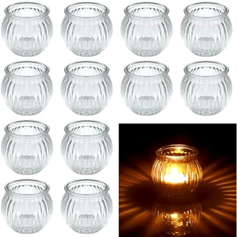 Hejo 12 PCS Clear Glass Tea Light Holders Cover