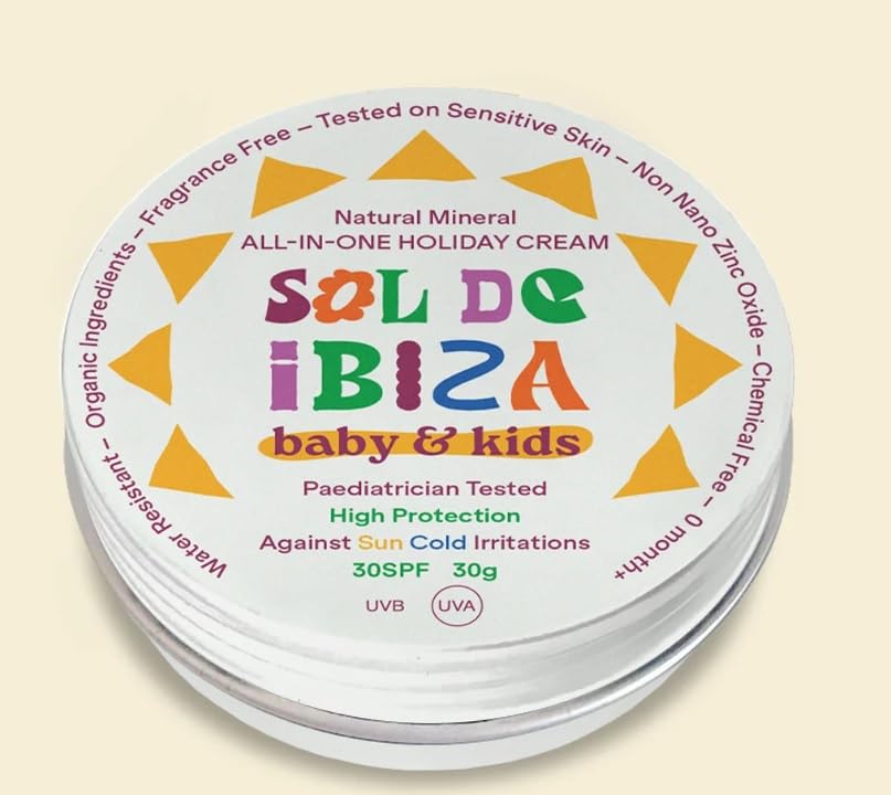 Sol De Ibiza - Protector Solar Mineral SPF30 - Cara & Cuerpo - Ingredientes Naturales - Óxido de Zinc Non Nano - Vegano - Resistente al agua - 0+ meses - NUEVA TEXTURA CREMOSA (30 gramos)