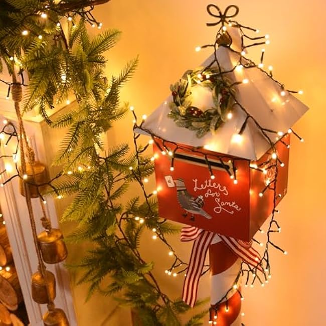 Cluster Lights Christmas 200 Led Fairy Lights 29FT Twinkle Lights with Remote 8 Modes String Lights Timer Plug in Firecracker Fairy Lights for Bedroom Outdoor Valentines Day Decorations,Warm White