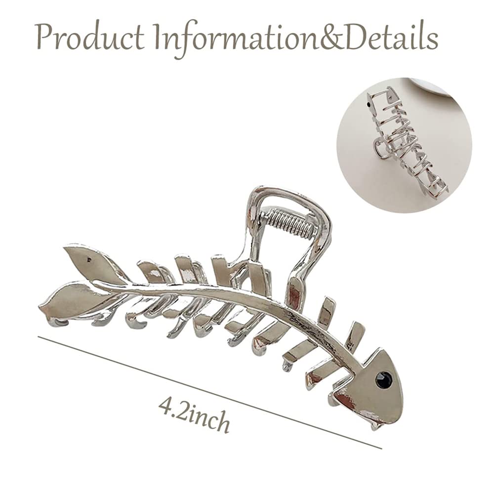 BELSITA Fish Bone Hair Clip, 1PCS Large Metal  Non-Slip Hair Jaw Clamps Gold Hairpin Clips Fashion Hair Accessories, for Women Thick or Thin Hair Decorations