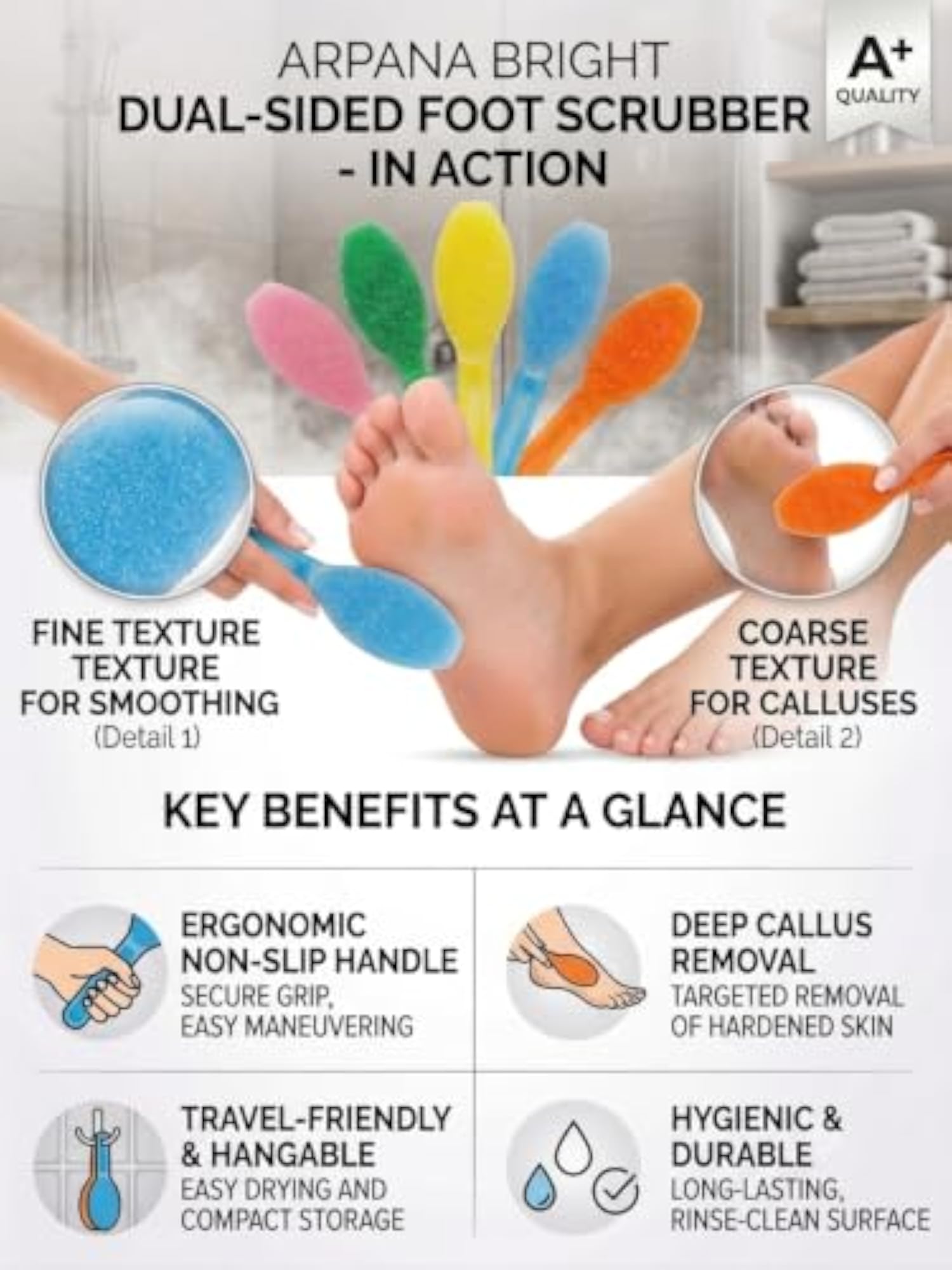Dual-Sided Foot Scrubber, Pack of 2, Multicolour