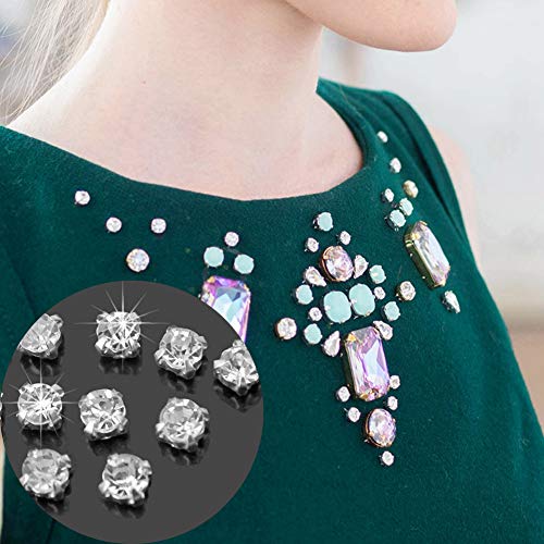 Jyukan 1440 Pcs Sew on Crystals Glass Rhinestones Silver Settings Rhinestone Embellishments for Clothing Wedding Dress,3mm