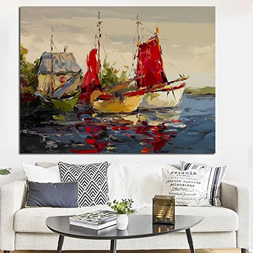 ITAWS Póster de paisagem de barco com vista para o mar com impressão moderna, 50 x 70 sem moldura moldura, lâminas e cartazes para sala de estar e quarto