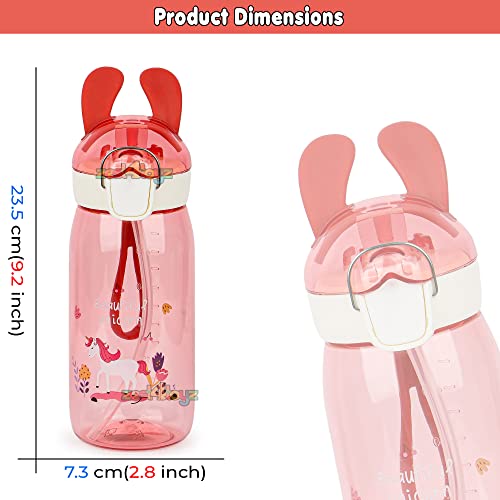 Image of Zest 4 Toyz Bunny Ear Water Bottle for Kids Leak-Proof Sipper Bottle with Flip Straw BPA-Free Portable School Bottle with Strap for Boys & Girls- Pink (550ML)